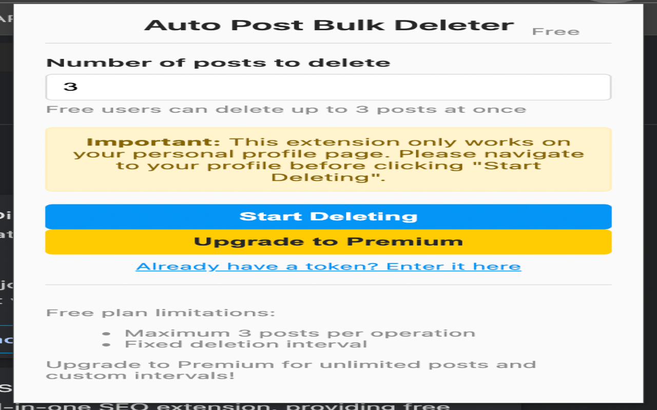 Auto Post Bulk Deleter - 截图 1