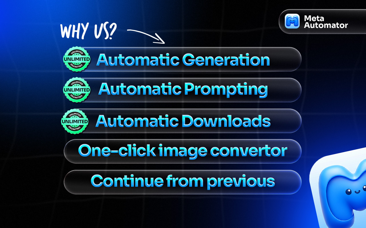Meta automator: Bulk Image, Video Generator & Auto prompt for Meta AI - 截图 1