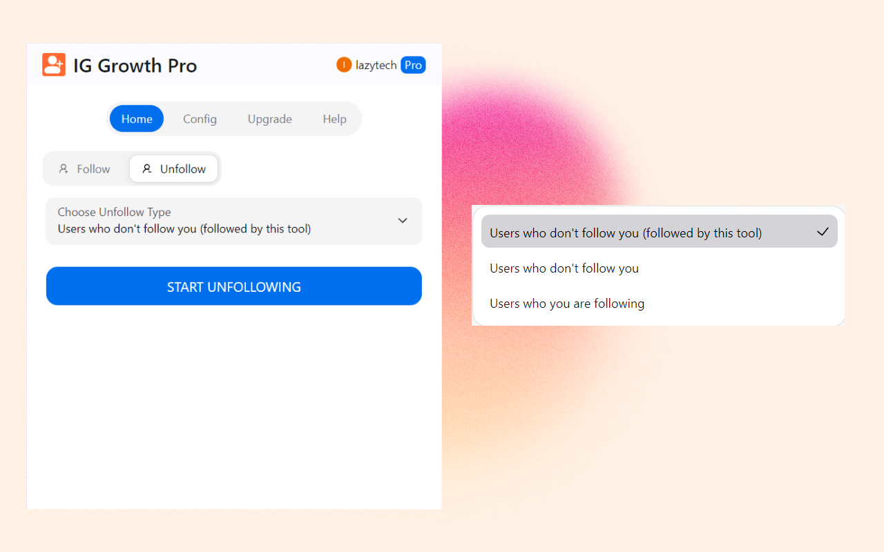 IG Growth Pro - 自动关注和取消关注 - 截图 1