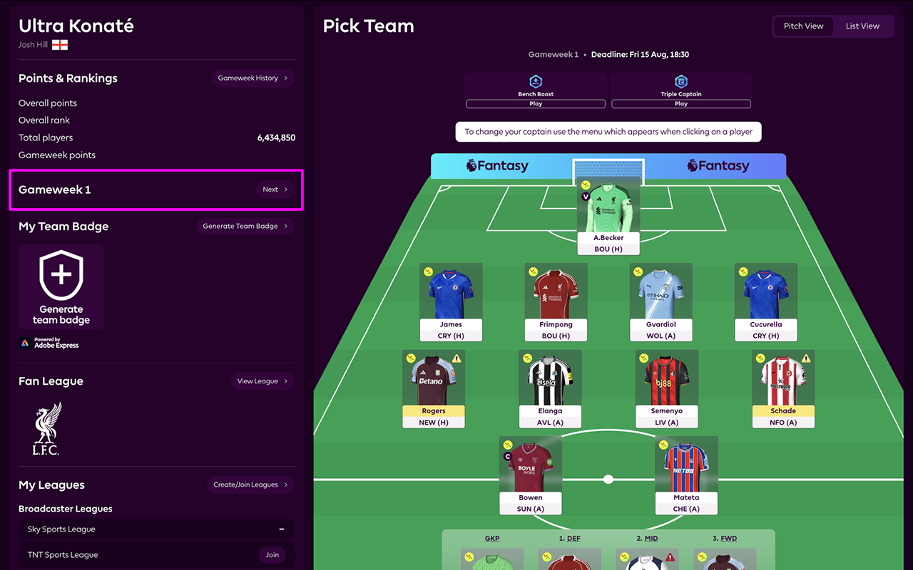 FPL Upcoming Fixtures - 截图 1
