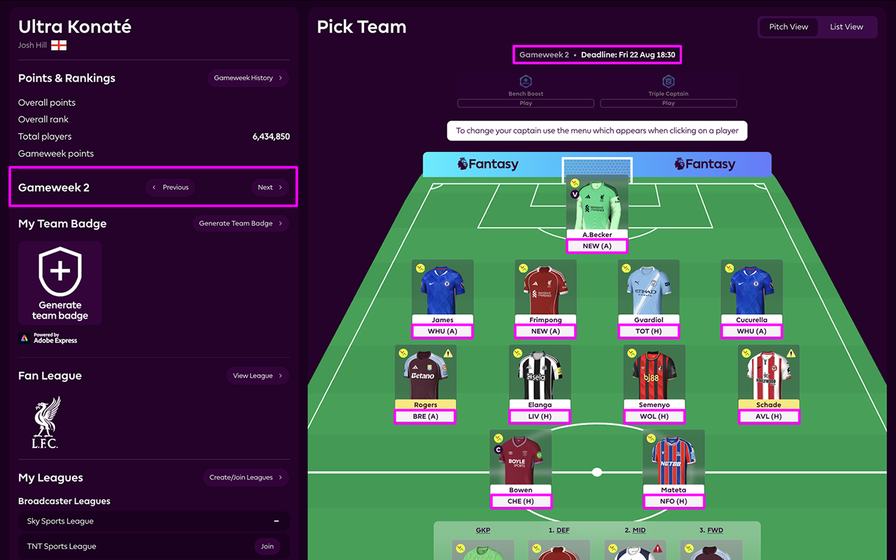 FPL Upcoming Fixtures - 截图 2