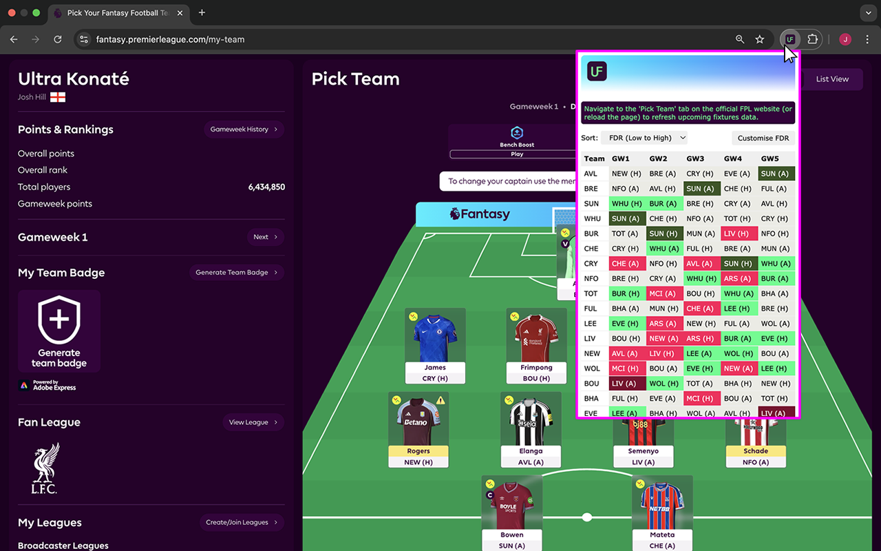 FPL Upcoming Fixtures - 截图 3