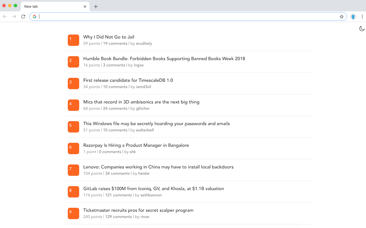 Hacker News in New Tab - 截图 2