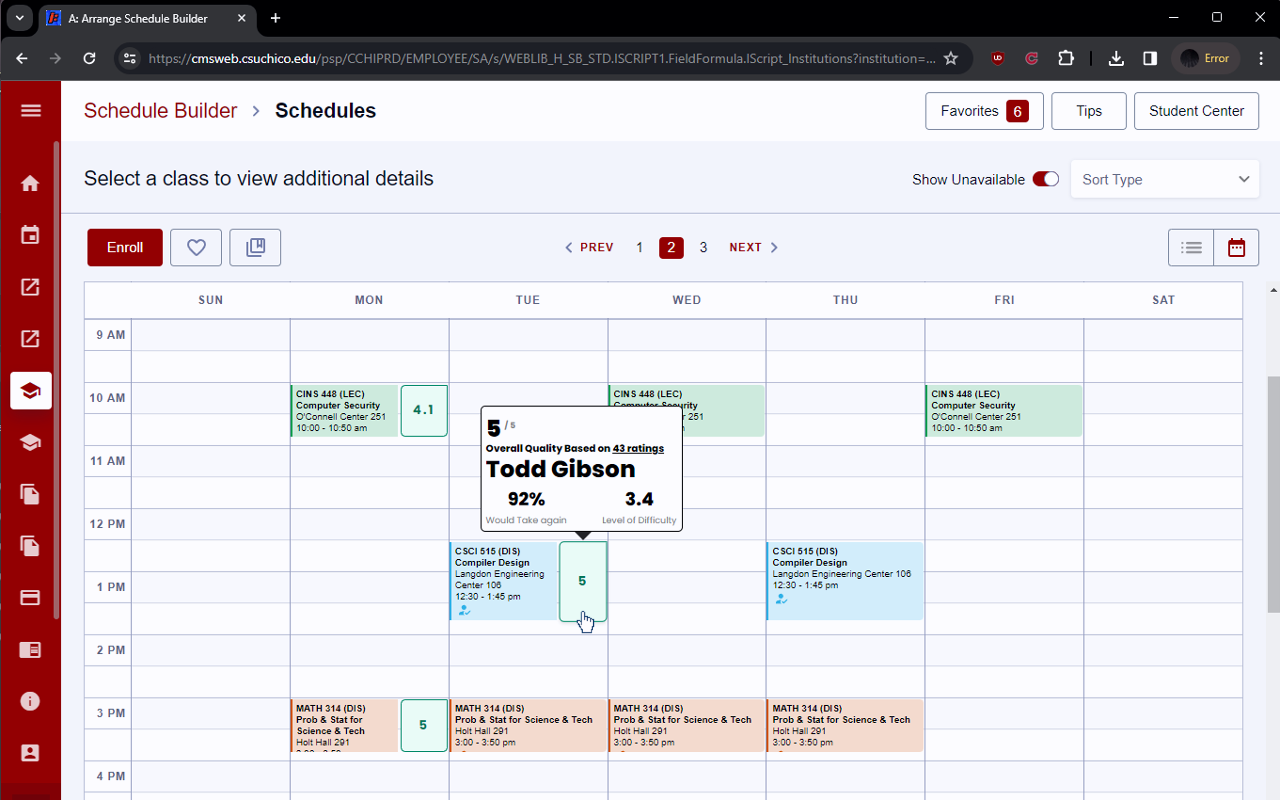 Chico State Schedule Helper - 截图 2