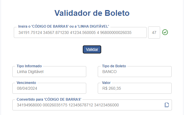 Validador Boleto e Conversor Linha Digitável - 截图 2