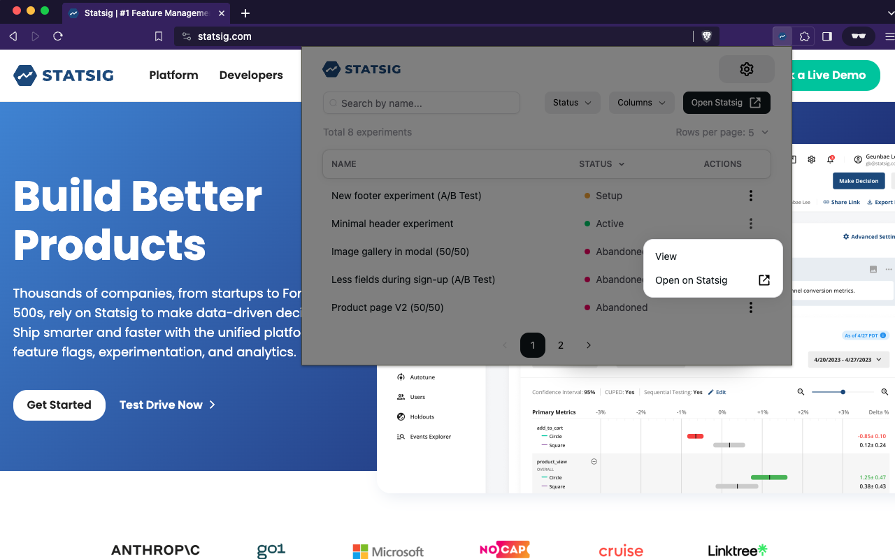 Statsig Features and Experimentation - 截图 1