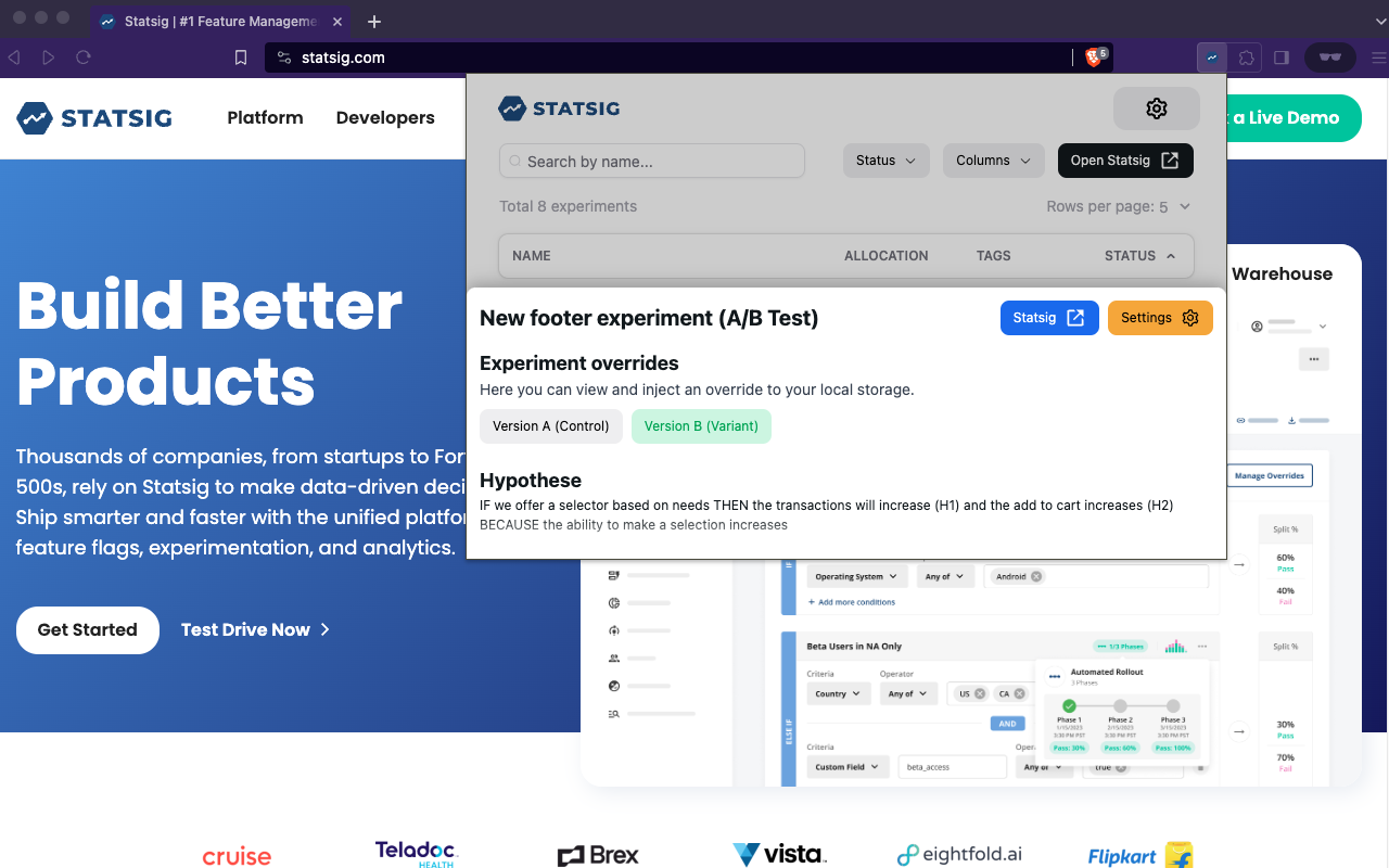 Statsig Features and Experimentation - 截图 2