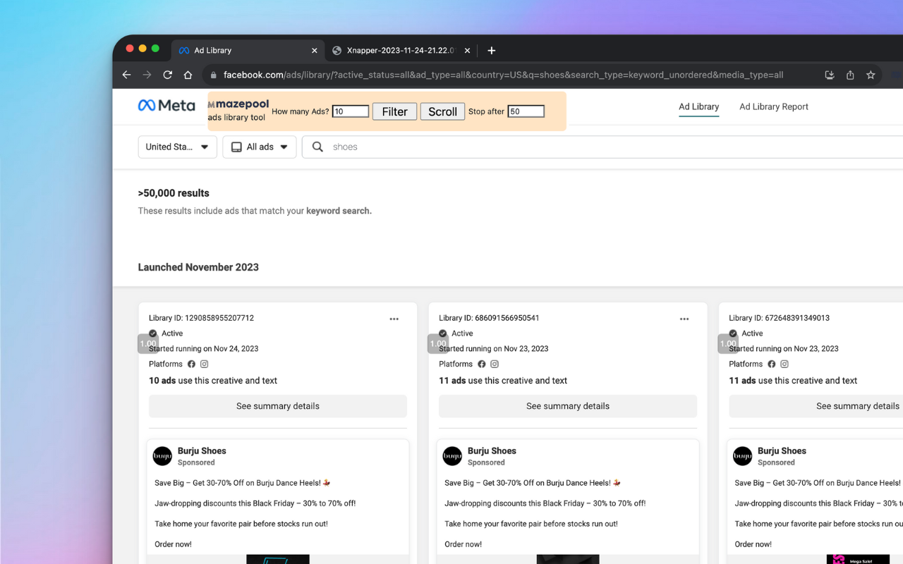 Mazepool- ads library tool for Meta™️ - 截图 2