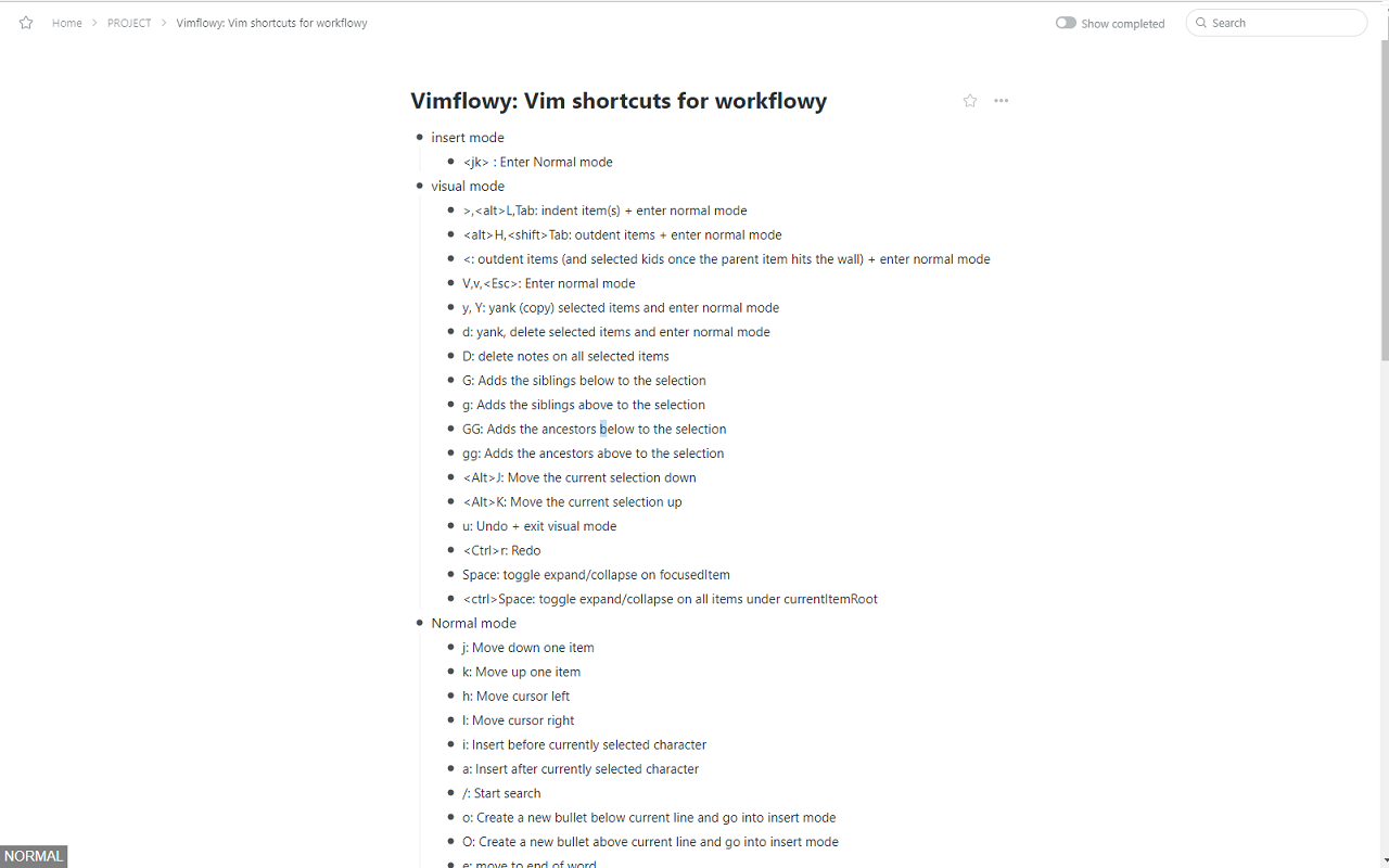 Vimflowy - 截图 1