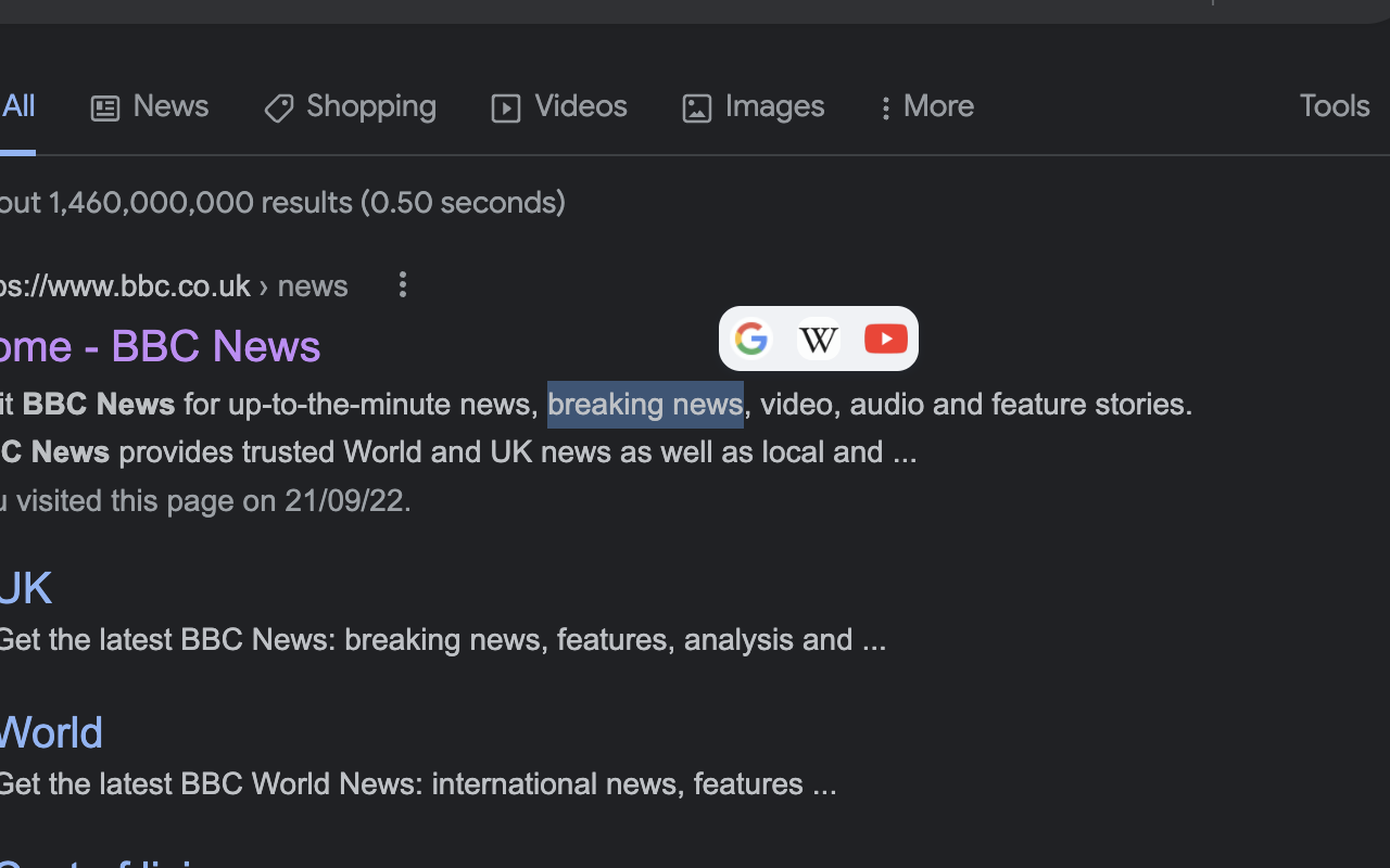 One Click Search - Select and search popup - 截图 2