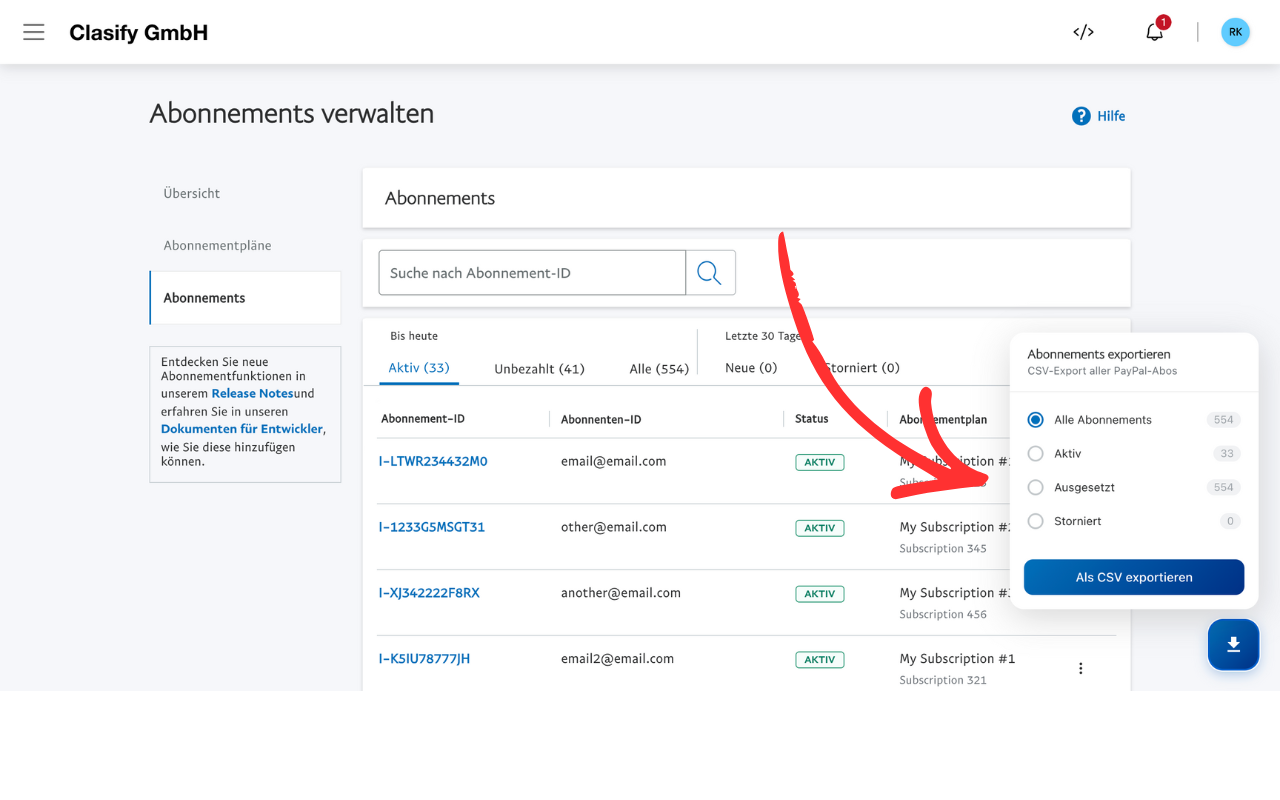 Recurring Payment / Subscription Export for PayPal - 截图 1