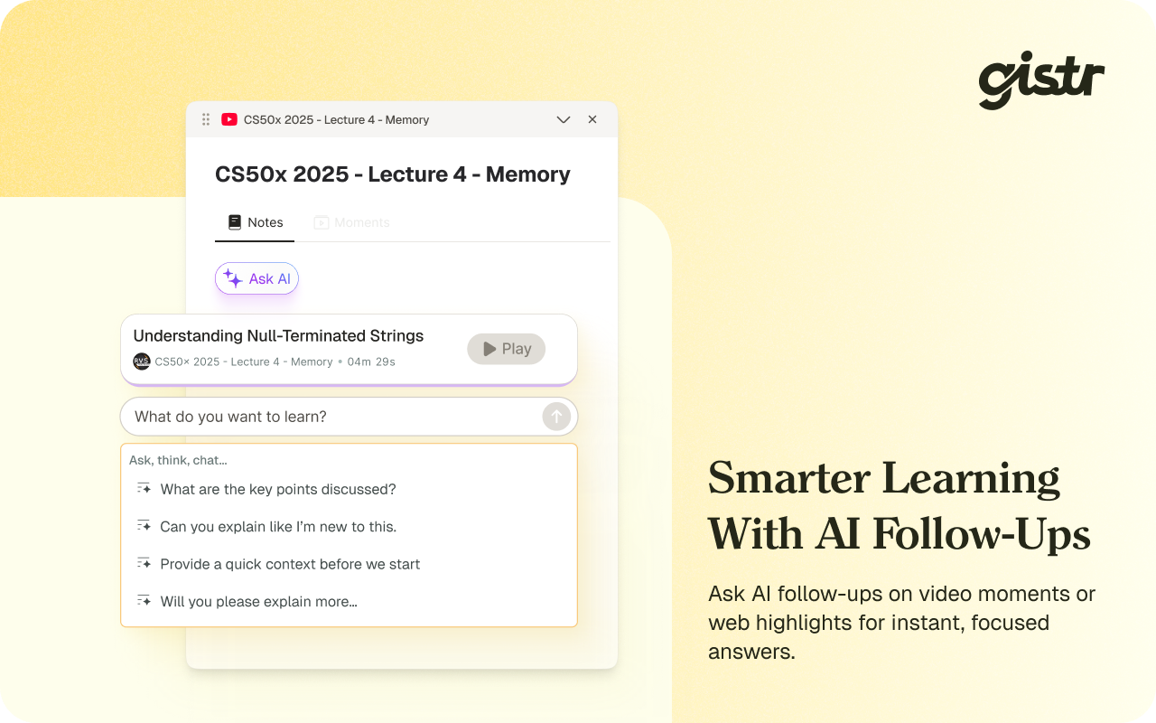 Gistr: Notes, Highlights, and AI for YouTube and Web - 截图 1