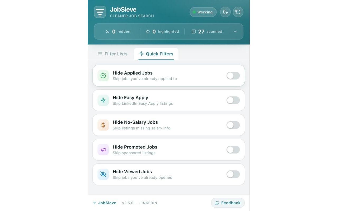 JobSieve - LinkedIn Job Filter - 截图 1