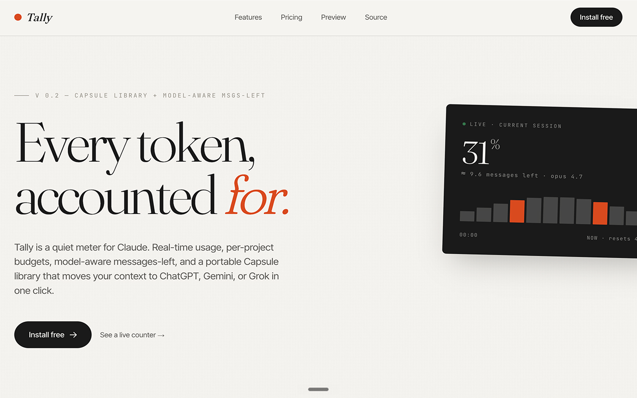 Tally — Claude token counter - 截图 1