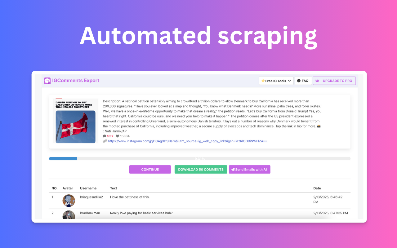 IG Comments Export - Post Comments Exporter and Scraper for Instagram - 截图 1