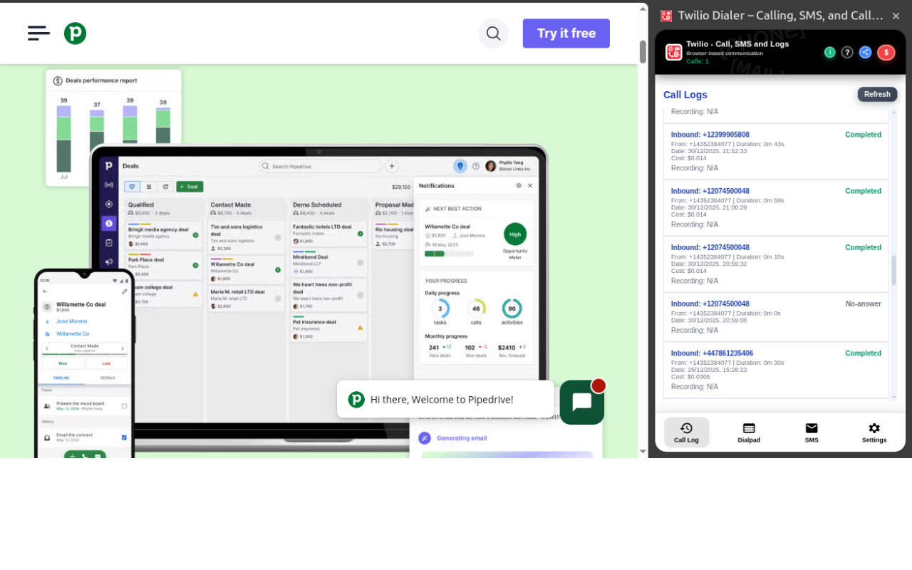 Twilio Softphone - Click-to-Call, SMS & Call Logs - 截图 1