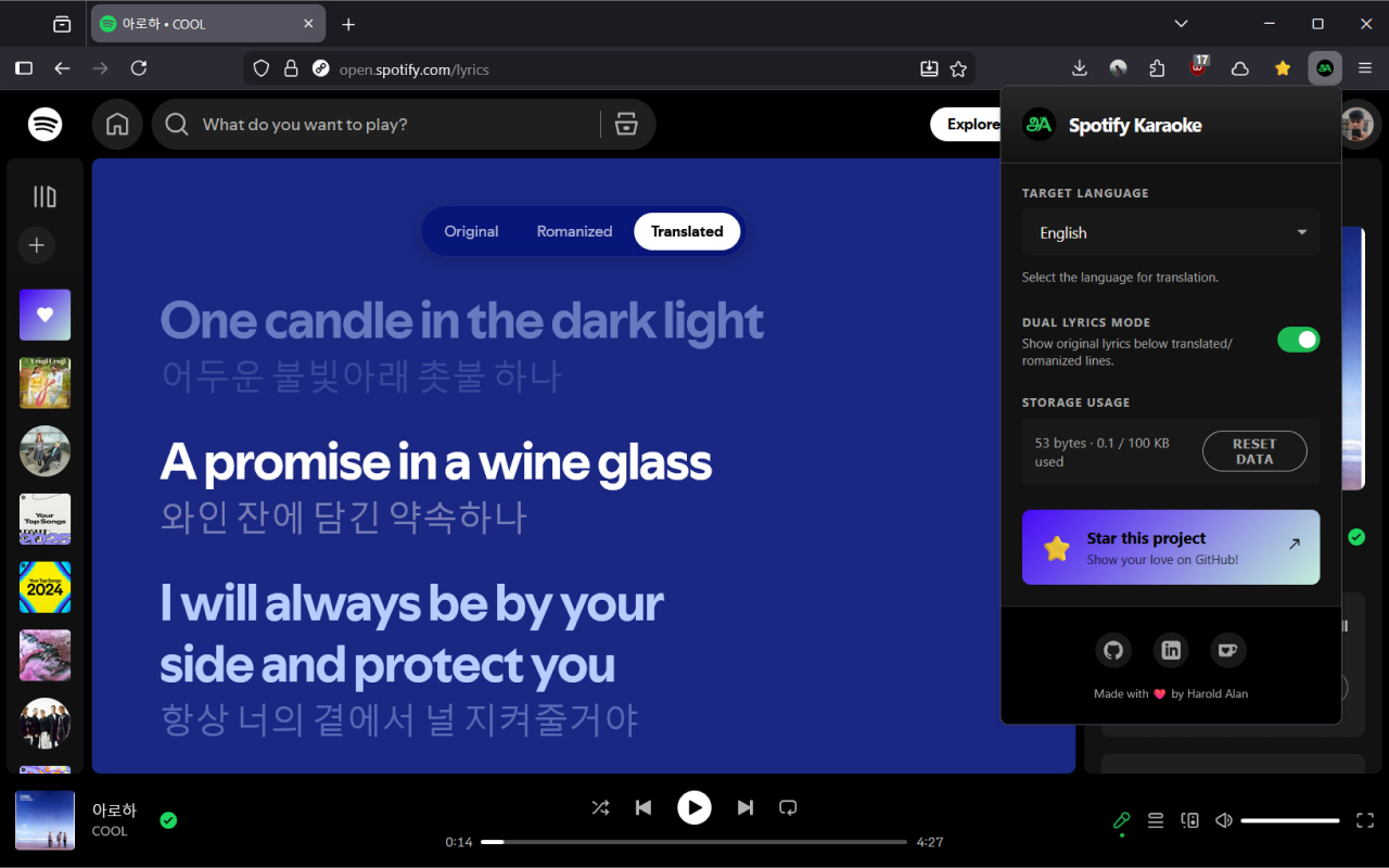 Spotify Karaoke - Fetches Missing Lyrics, Romanizes & Translates Songs - 截图 3