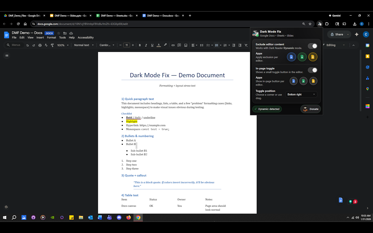 Dark Mode Fix for Google Docs, Sheets & Slides - 截图 2