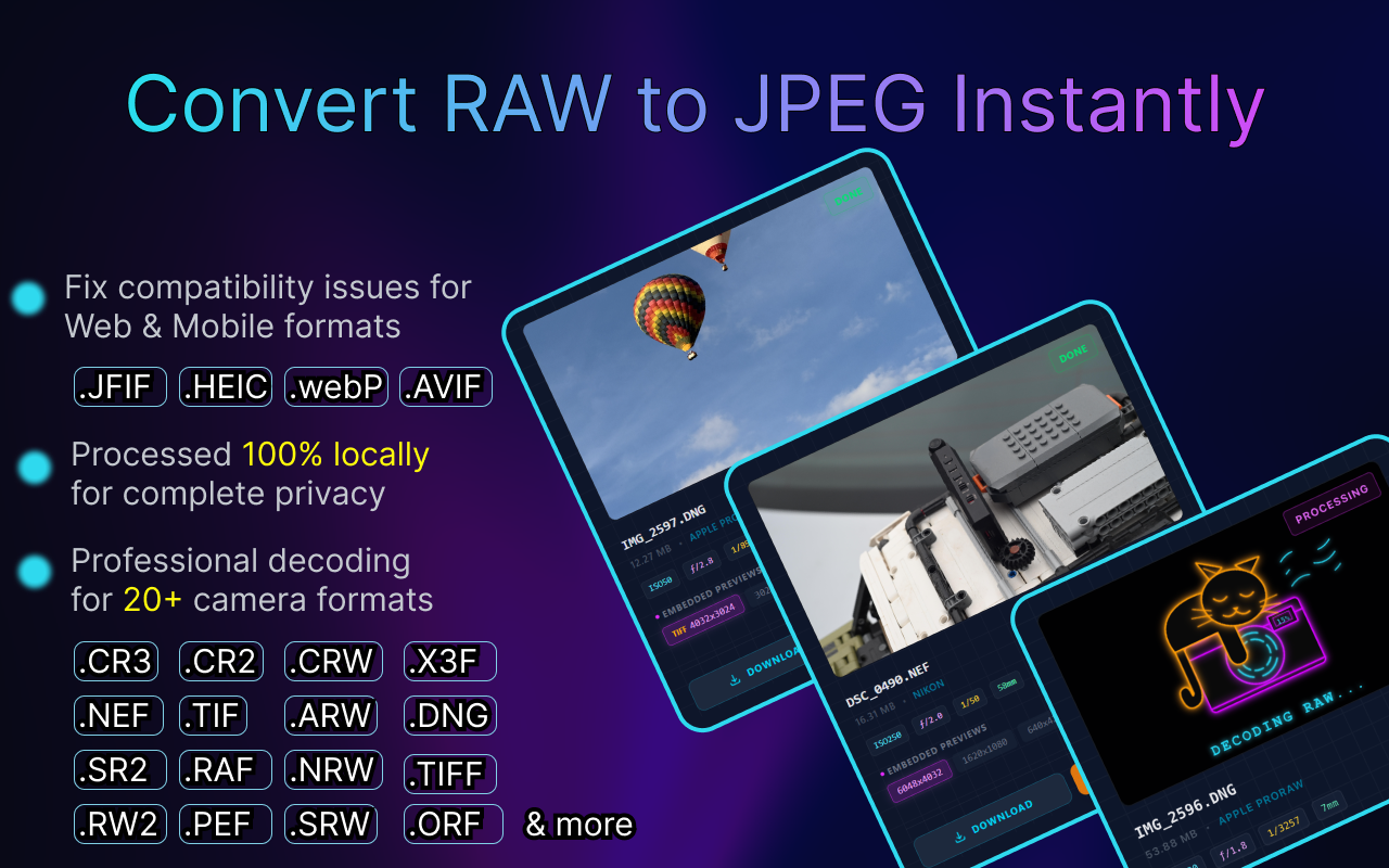 HEIC 转 JPG 转换器 - 图片转换 (RAW, JFIF, TIFF) - 截图 1