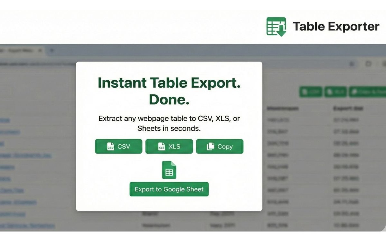 Table Exporter - Scrape & Extract Data to Excel, Sheet, CSV & JSON - 截图 1