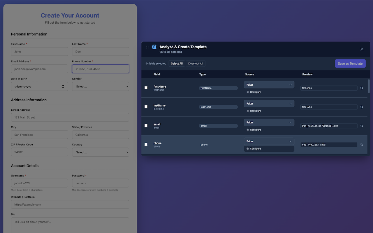 FakerFill – Form Filler & Fake Data Generator - 截图 3