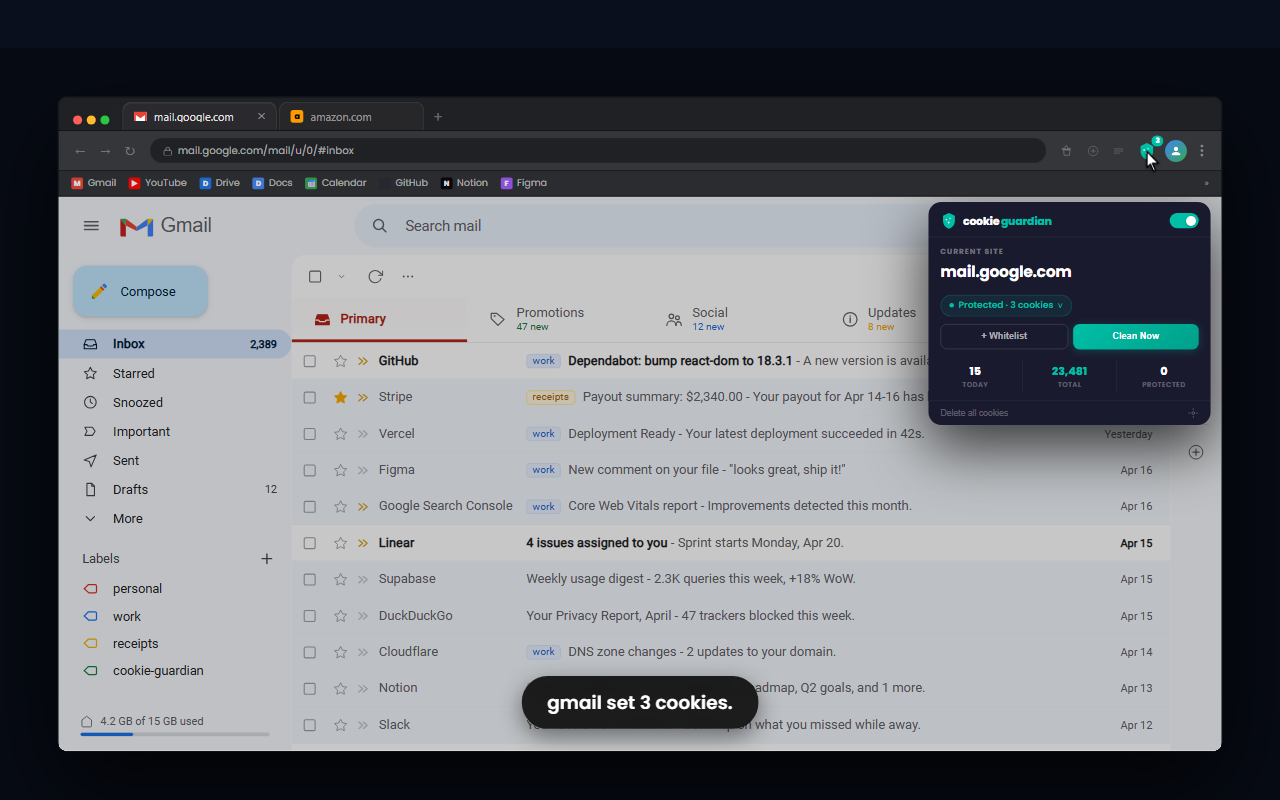 Cookie Guardian - Auto Delete Cookies on Tab Close | Privacy Cleaner - 截图 1