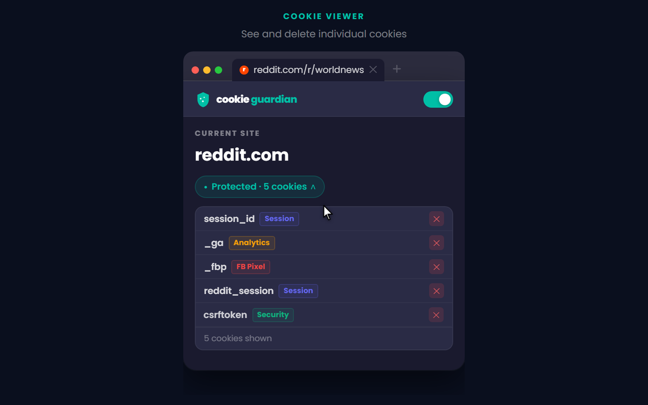 Cookie Guardian - Auto Delete Cookies on Tab Close | Privacy Cleaner - 截图 2