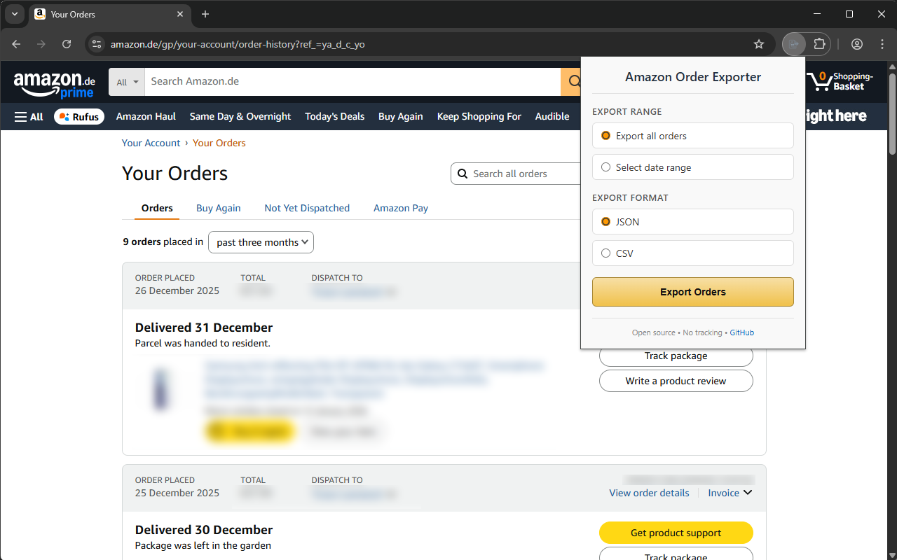 Order History Exporter for Amazon - 截图 1