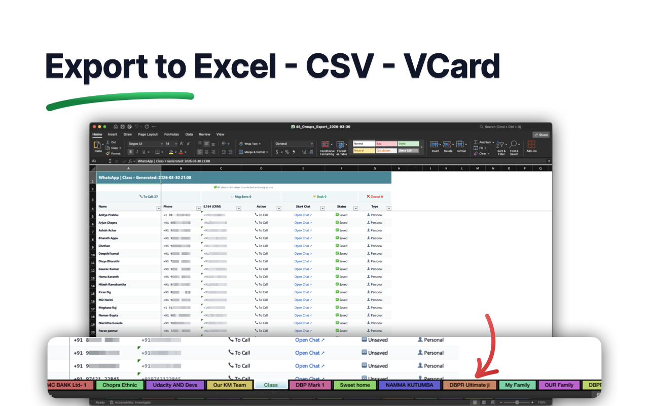 导出 WhatsApp 联系人到 Excel | 群成员提取工具 – WaVault - 截图 3