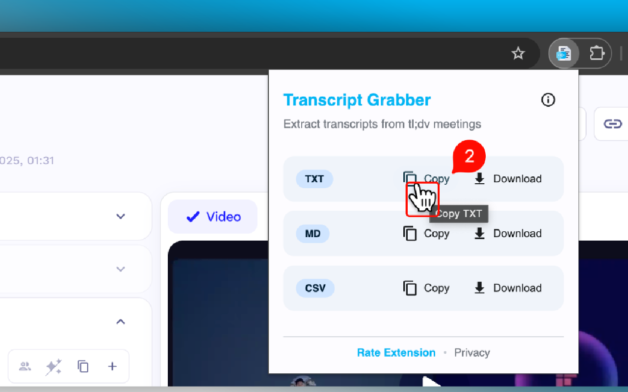 tl;dv Transcript Grabber - 截图 1