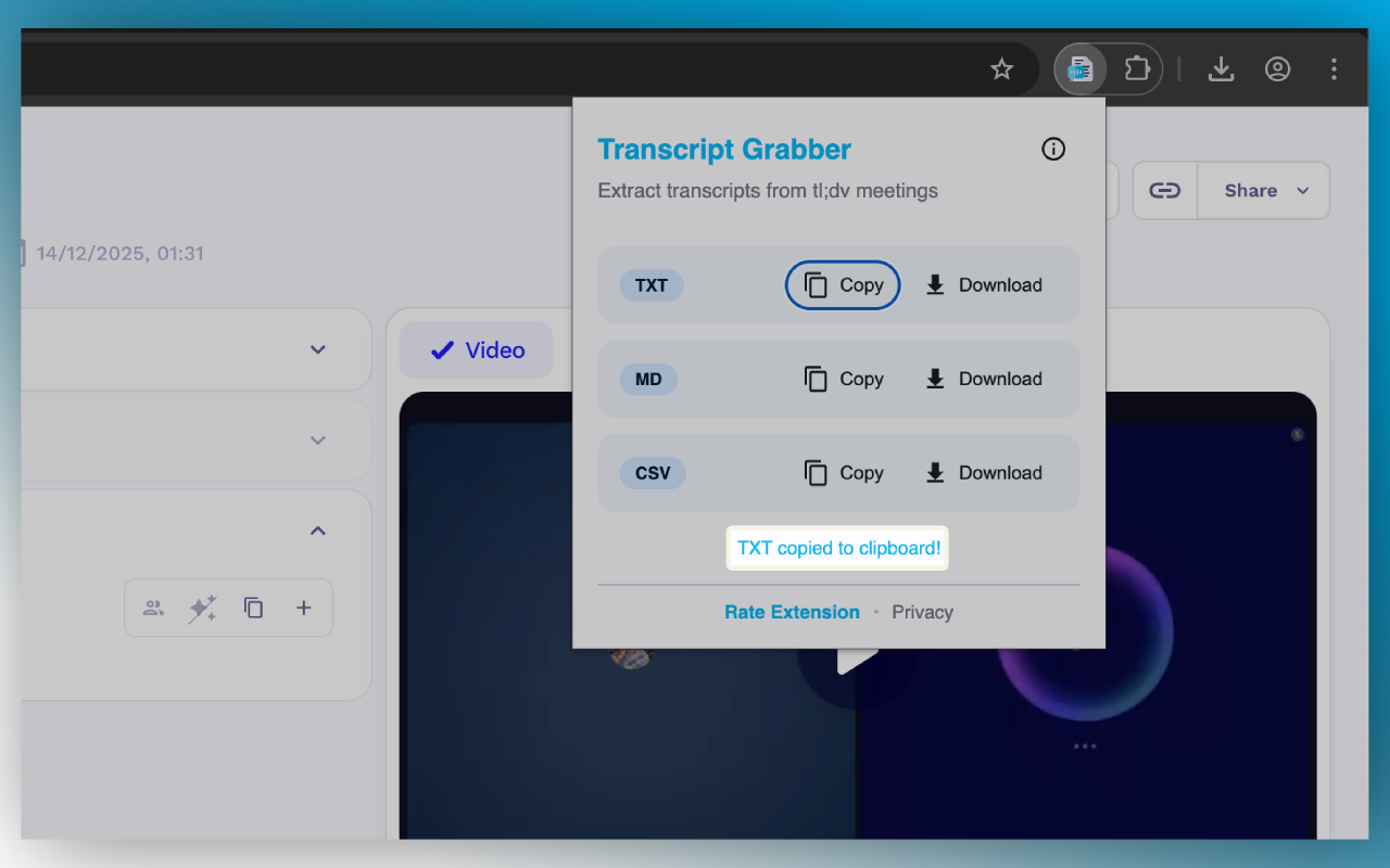 tl;dv Transcript Grabber - 截图 3