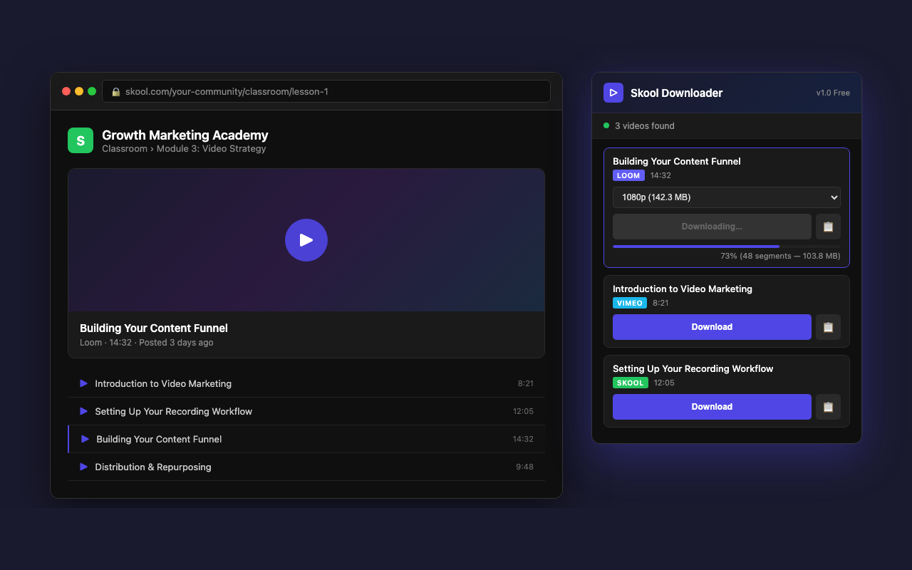Skool Video Downloader (Free) - 截图 1