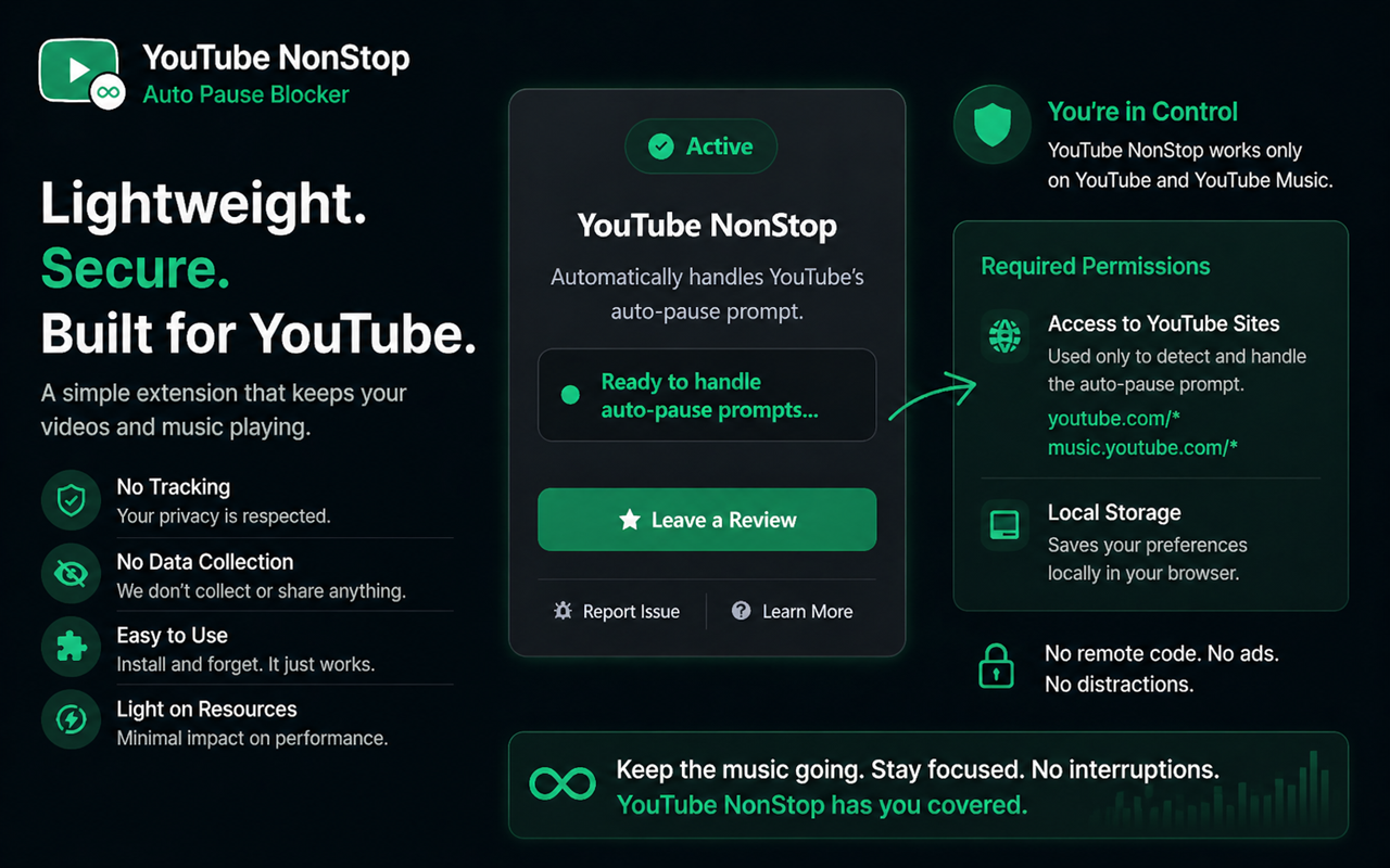 YouTube NonStop - Auto Pause Blocker - 截图 1