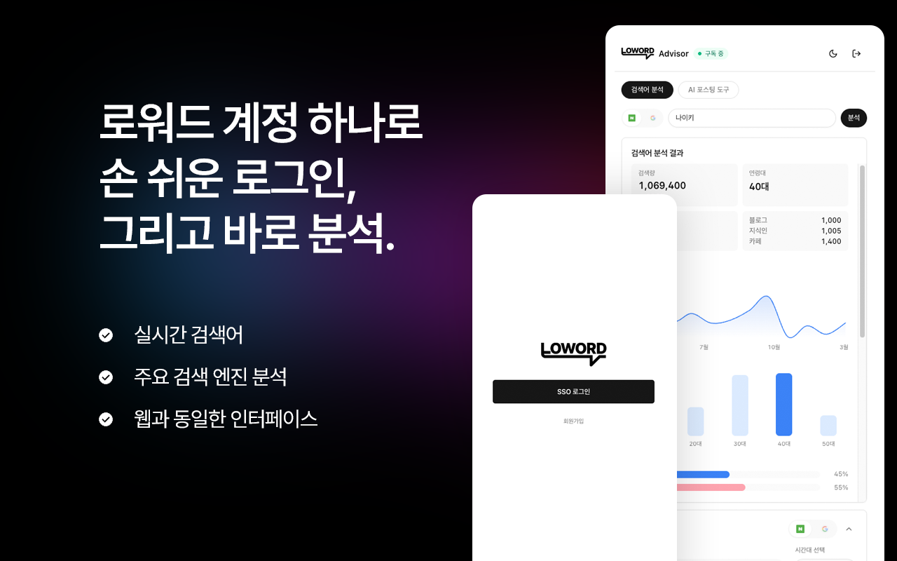 로워드 어드바이저 | 네이버 구글 키워드 분석, AI 블로그 포스팅 자동 발행 - 截图 1