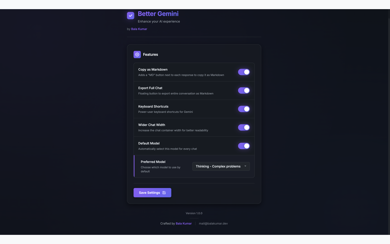 Better Gemini: Wide UI, Quick Launch, Export - 截图 2