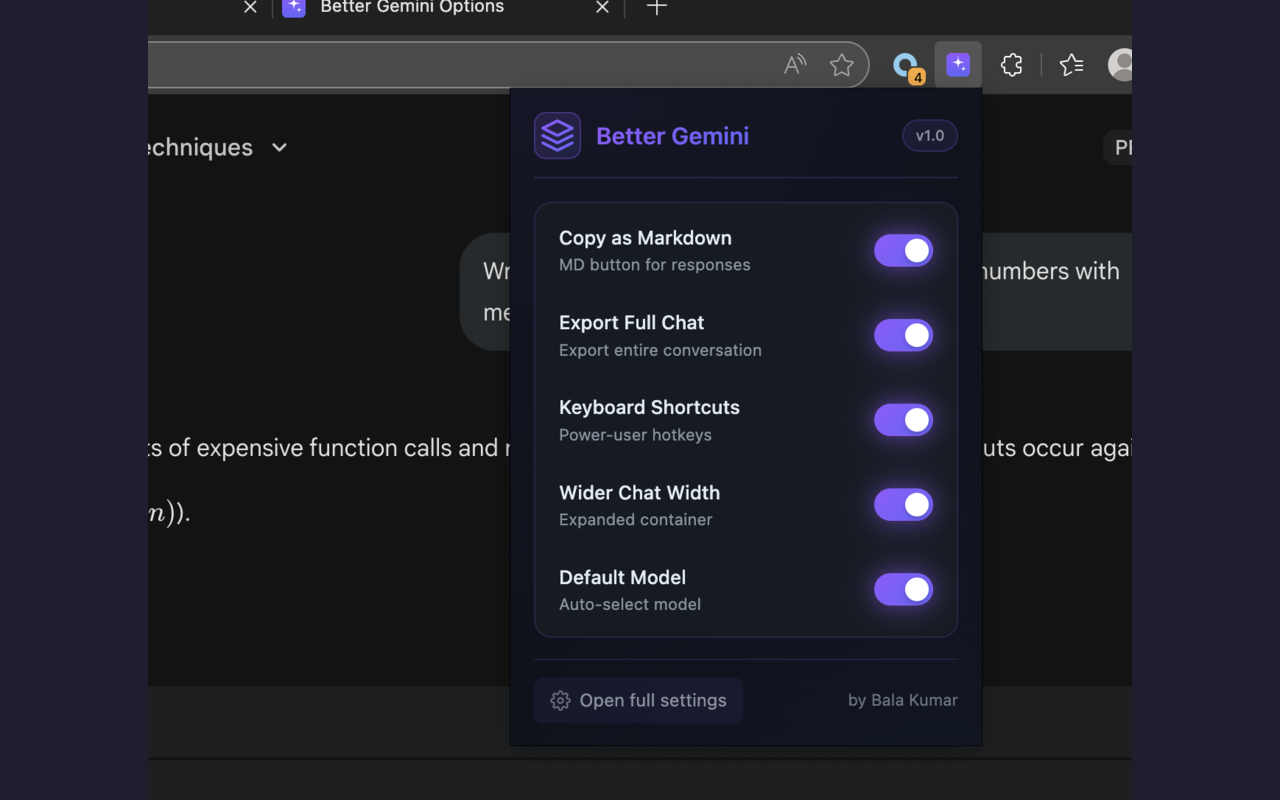 Better Gemini: Wide UI, Quick Launch, Export - 截图 4