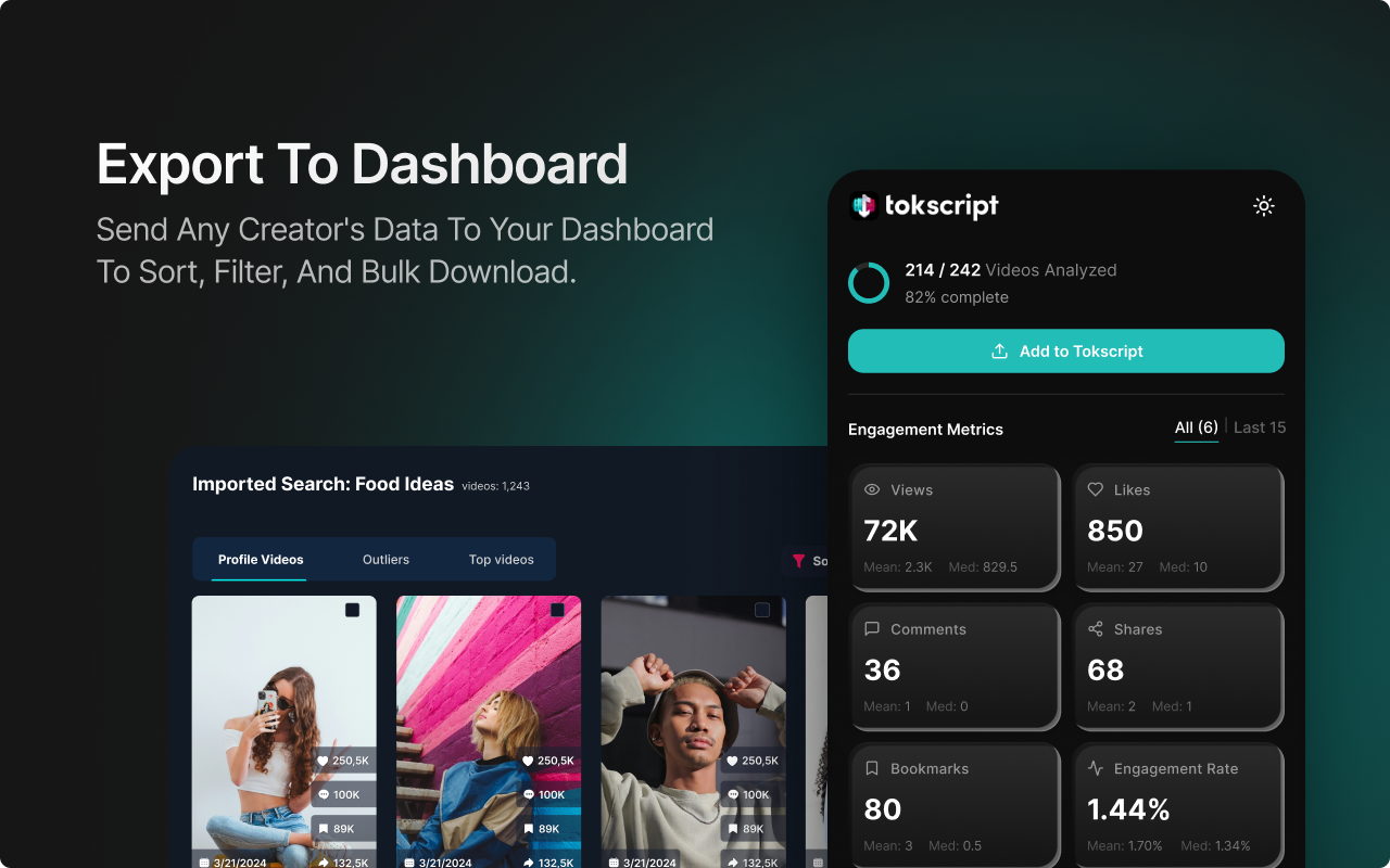 Tokscript - TikTok Analytics, Transcripts, Keyword Research & Downloader - 截图 1