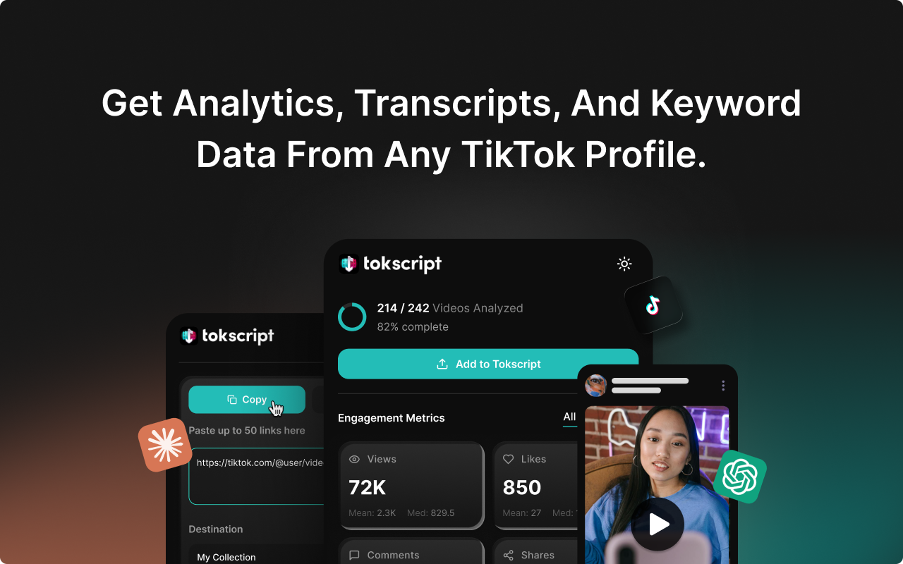 Tokscript - TikTok Analytics, Transcripts, Keyword Research & Downloader - 截图 4