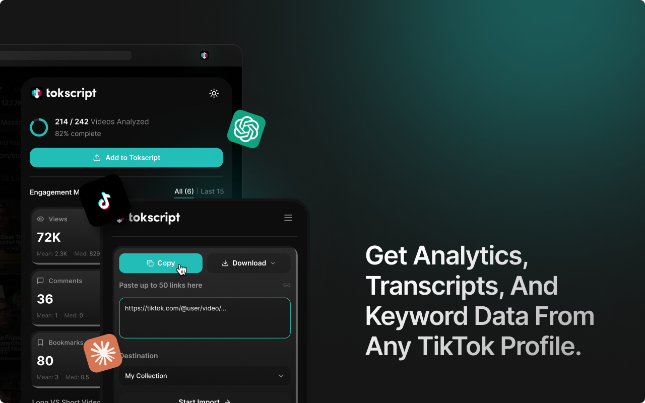 Tokscript - TikTok Analytics, Transcripts, Keyword Research & Downloader - 截图 5