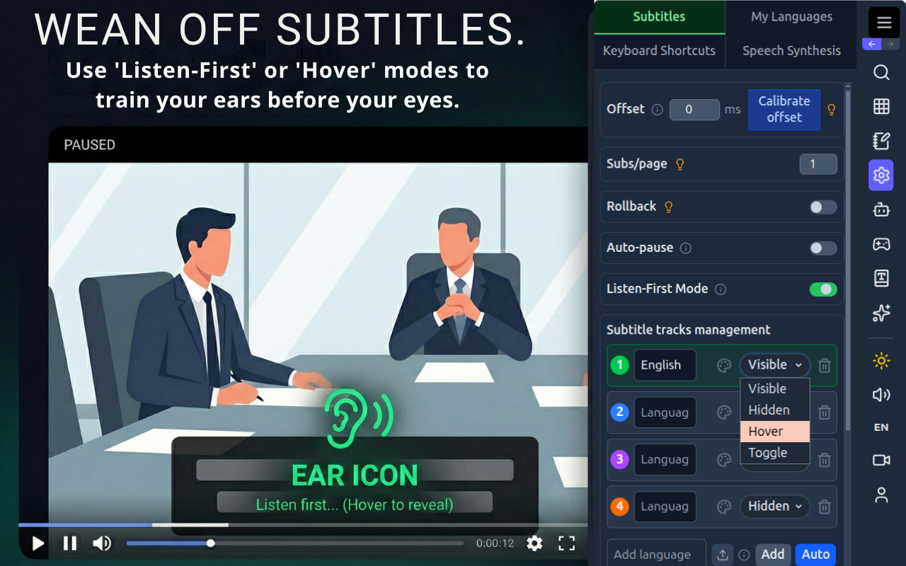 Subtiltée: 通过 Netflix、YouTube 等学习语言 (Language Reactor Alt) - 截图 2
