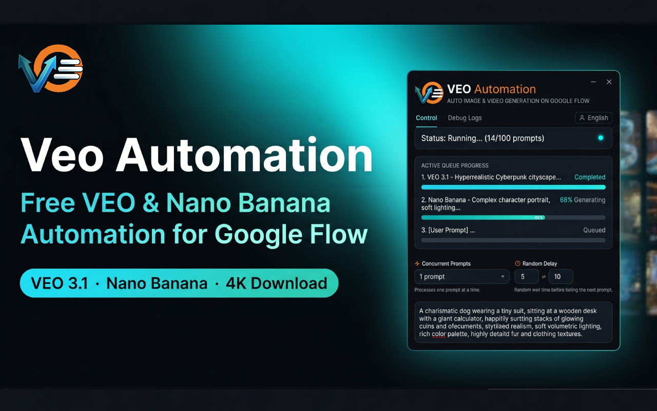 Free VEO Automation - Bulk VEO 3 & Nano Banana Google Flow - 截图 2