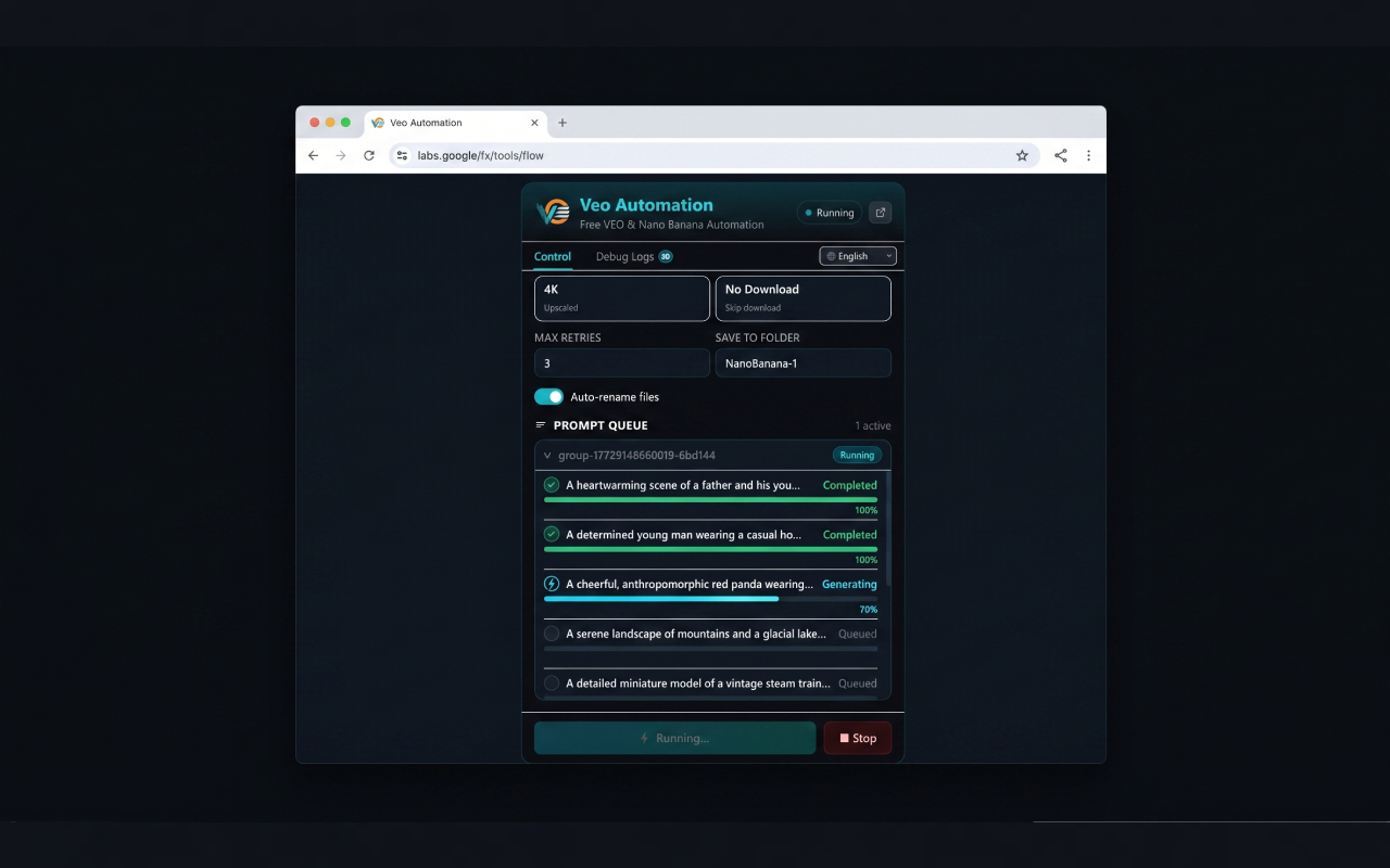 Free VEO Automation - Bulk VEO 3 & Nano Banana Google Flow - 截图 4