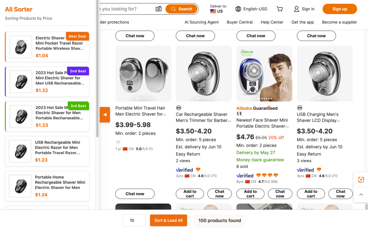 Ali Sorter - Sort Alibaba products by price - 截图 2