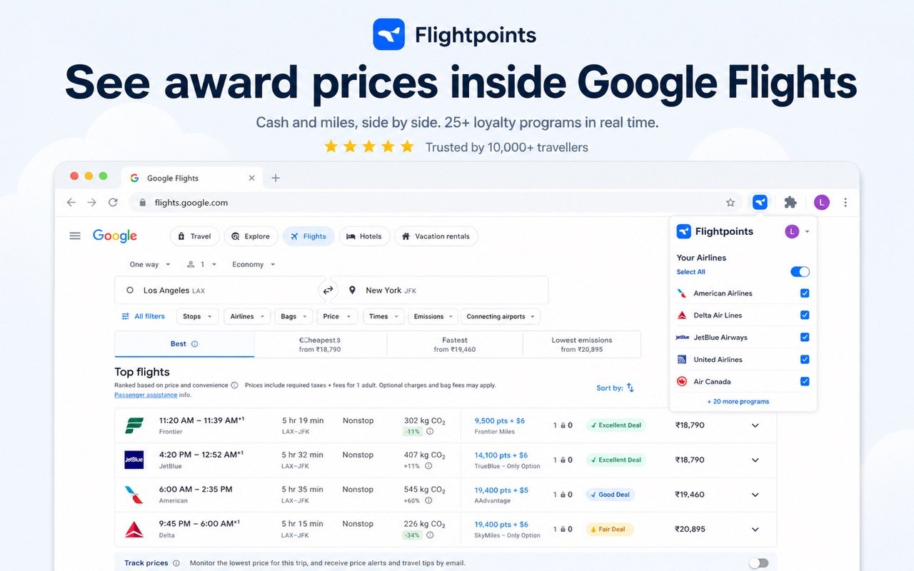 Flightpoints - Award Flight Search for Google Flights - 截图 1