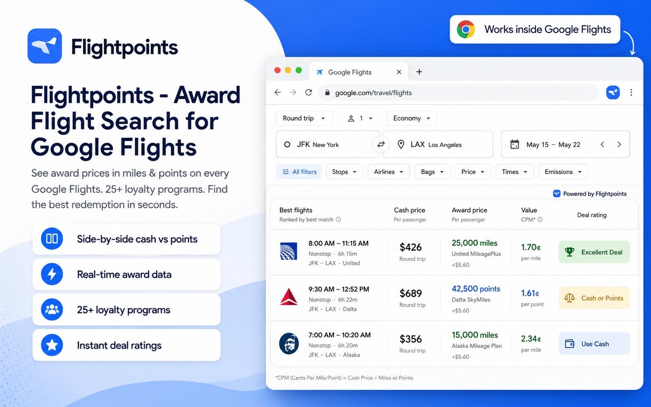 Flightpoints - Award Flight Search for Google Flights - 截图 3