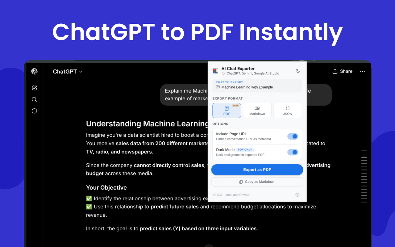 AI Chat Exporter: Save AI Chats to PDF, Markdown & JSON - 截图 3