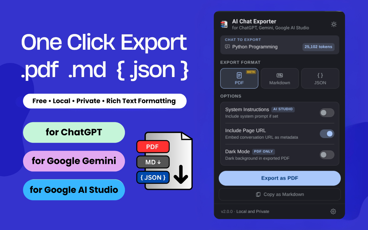 AI Chat Exporter: Save AI Chats to PDF, Markdown & JSON - 截图 4