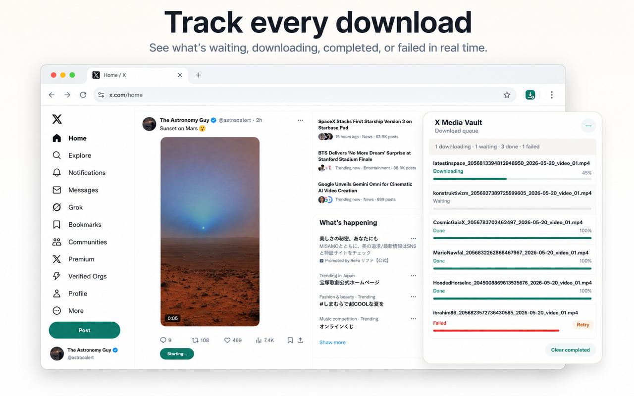 X/Twitter 视频下载器 - 不离开 X 直接保存 - 截图 3