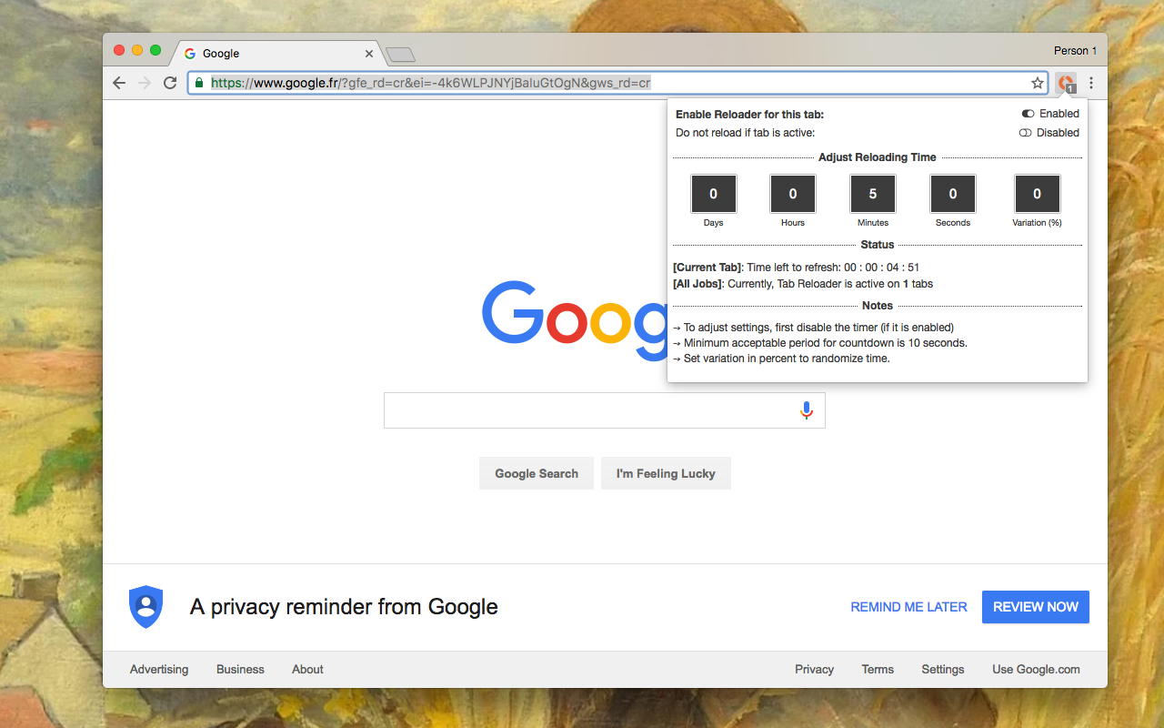 Tab Reloader (page auto refresh) - 截图 1