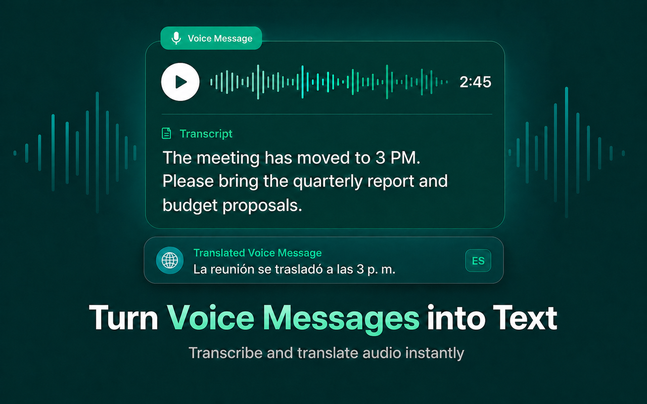 WhatsApp Web 中使用 AI 将音频转文字+翻译 - 截图 1